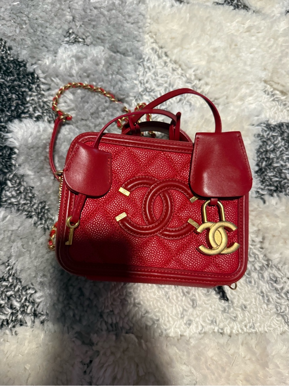 CHANEL Red Quilted Vanity Crossbody with Top Handle - Picture 5 of 14